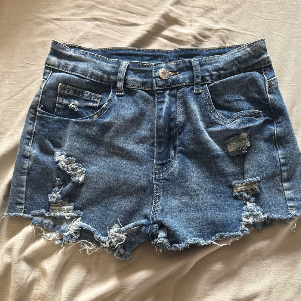 Distressed Blue Denim Women Shorts